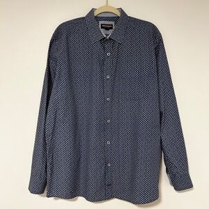JOHNSTON & MURPHY Mens XL Blue Geometric Print Long Sleeve‎ Button Up Shirt
